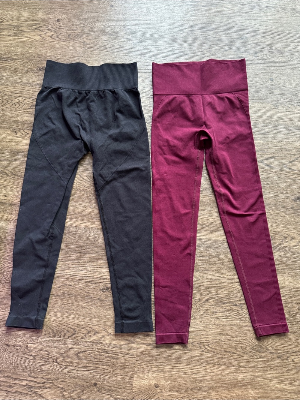 2 Pack Seamless Scrunch Butt High Waist Workout Leggings Black Burgundy
